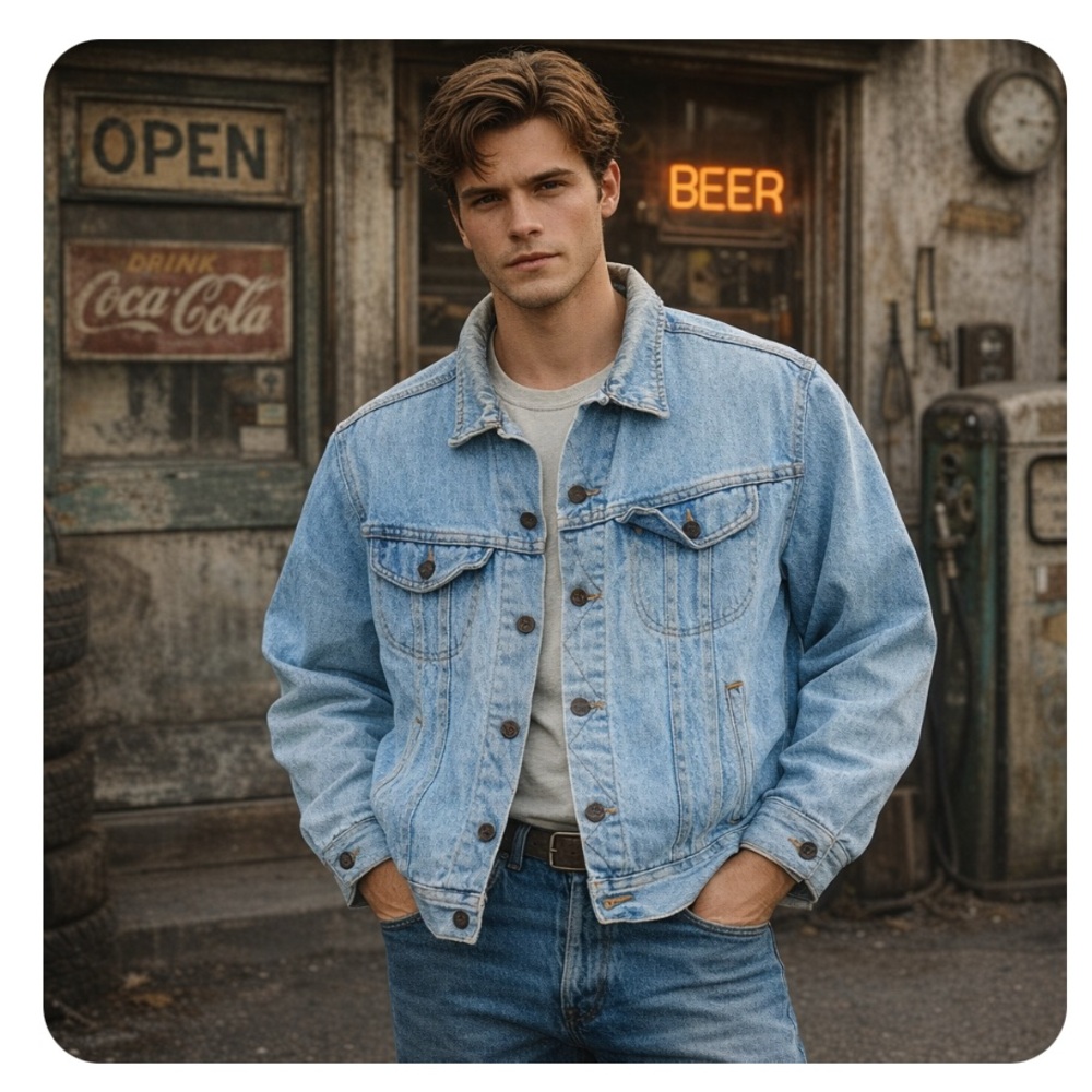 Vintage 80s Lee Rider Denim Jacket Made in USA Light Wash Trucker Mens L